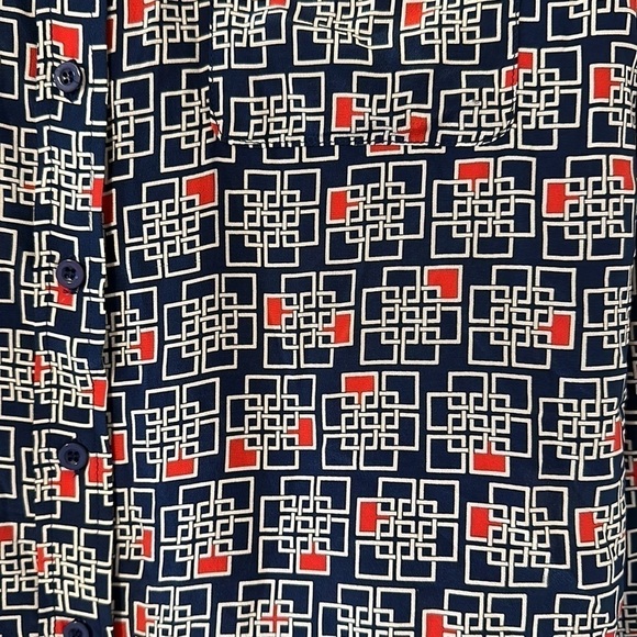 French Curve Womens Silk Button Down Top Blouse Sz Small Navy & Red Professional - Picture 4 of 10